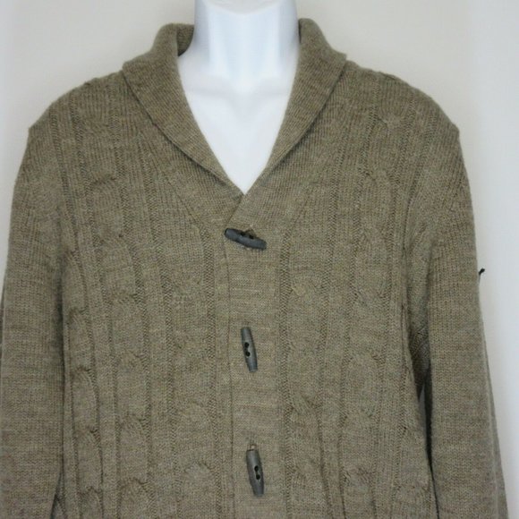 Ben Sherman Almond Wool Blend Rib Knit Shawl Collar Piped Sweater Jacket XL - Picture 3 of 11